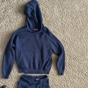 Edikted Navy Blue Waffle Knit Hoodie